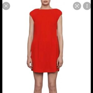 Maje Rocka cap sleeve pleated mini red dress - euro size 2